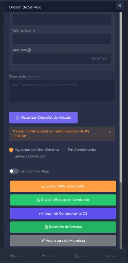 Tela de automações, com as regras de disparo configuradas